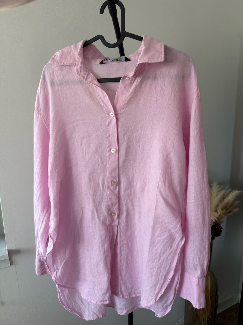 Zara Pink Linen Button-Down Shirt